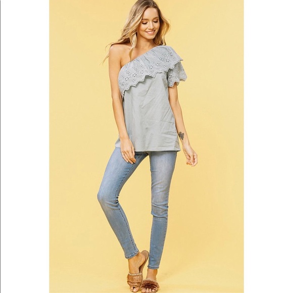 Sage One Shoulder Eyelet Top - Picture 3 of 7